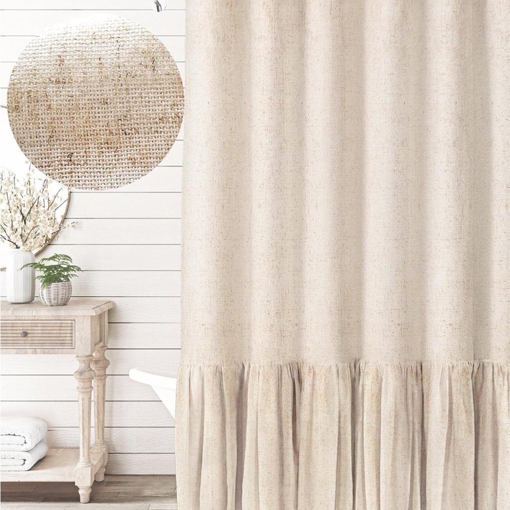 Linen Farmhouse Shower Curtain Extra Long
